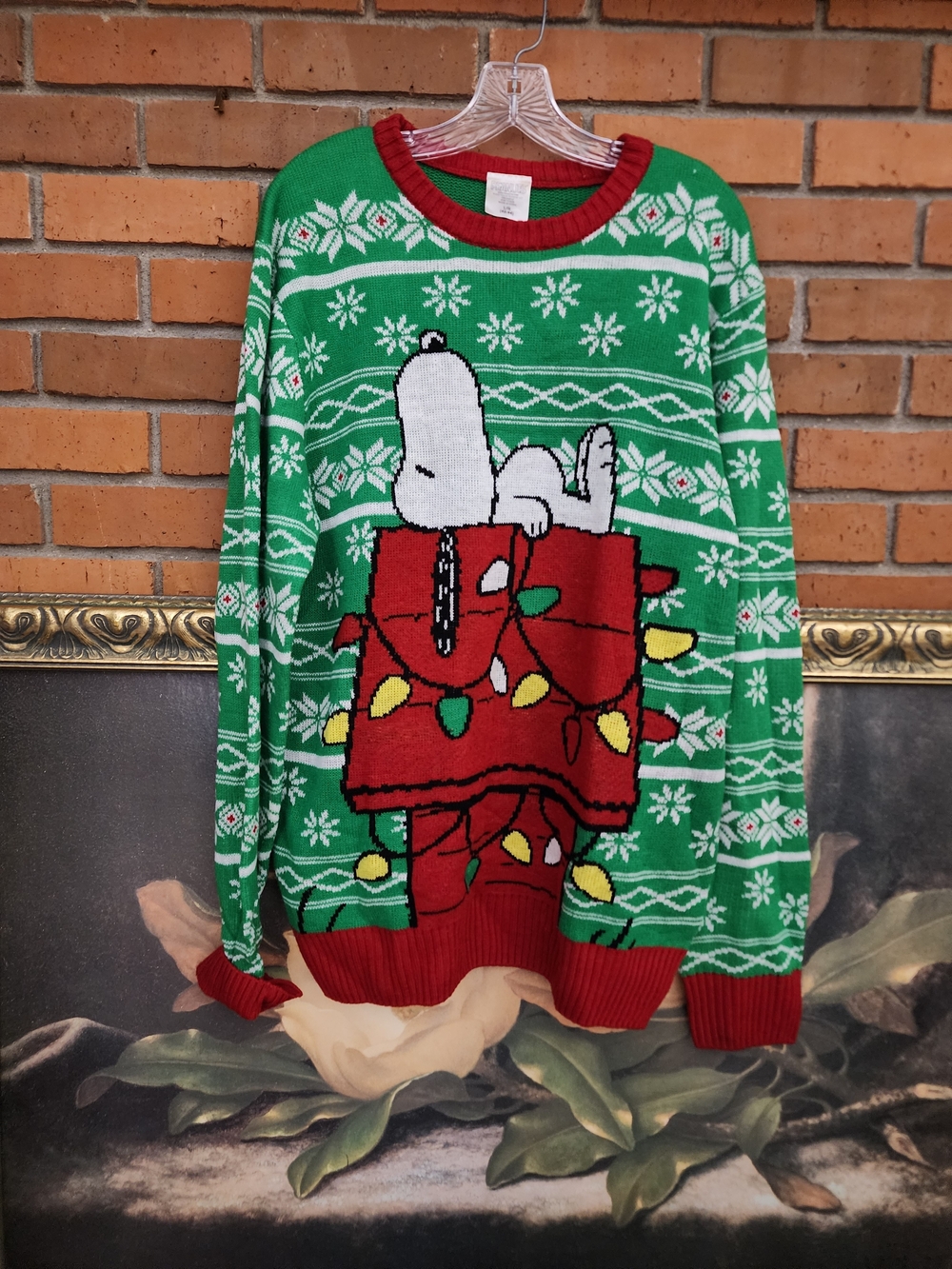 Peanuts Green & Red Snoopy Holiday Crewneck Sweater